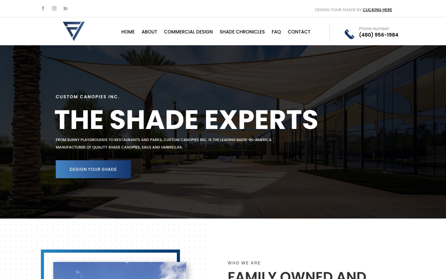 Custom Shade & Canopies website built by Provision Digital